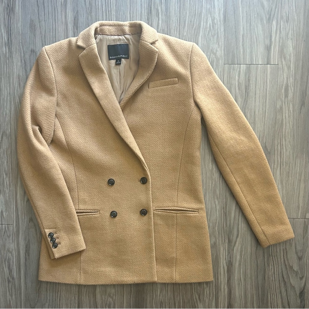 Banana Republic Camel Double-Breasted Blazer Wool Blend Structured